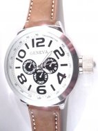 Geneva XXL Horloge bruine band met wit klokje